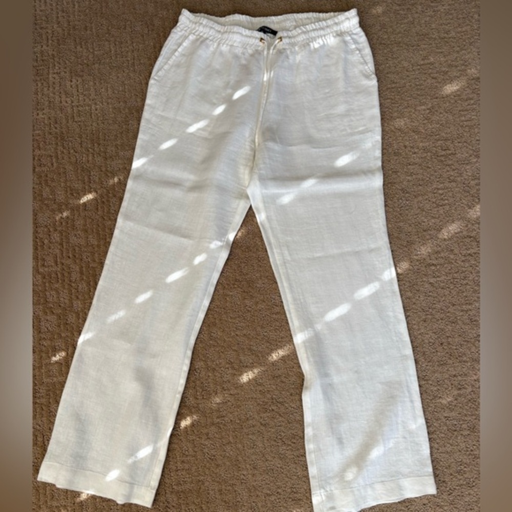 Ellen Tracy Cream Linen Trousers